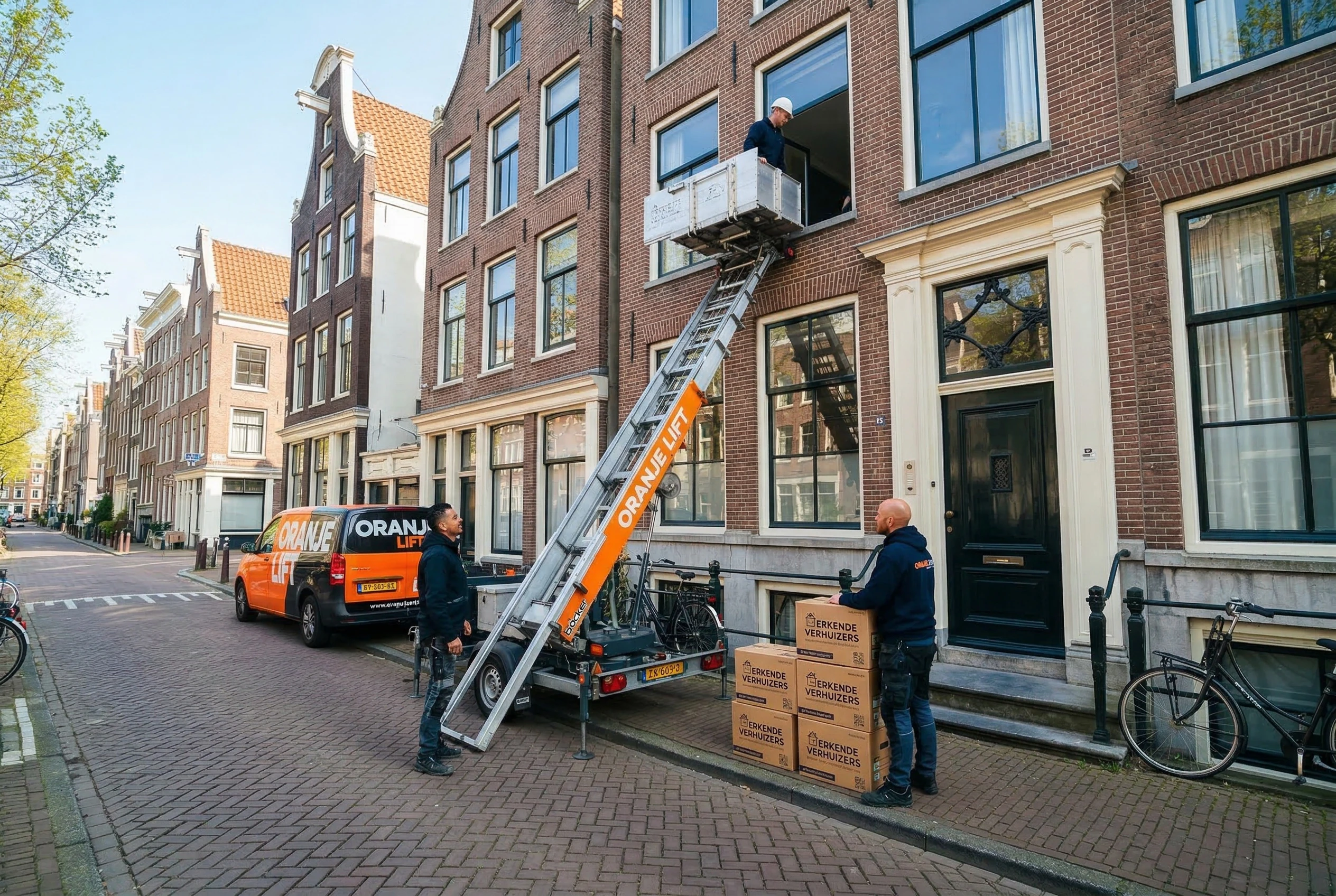 Aanhangerlift voor verhuizing in smalle straat Rotterdam