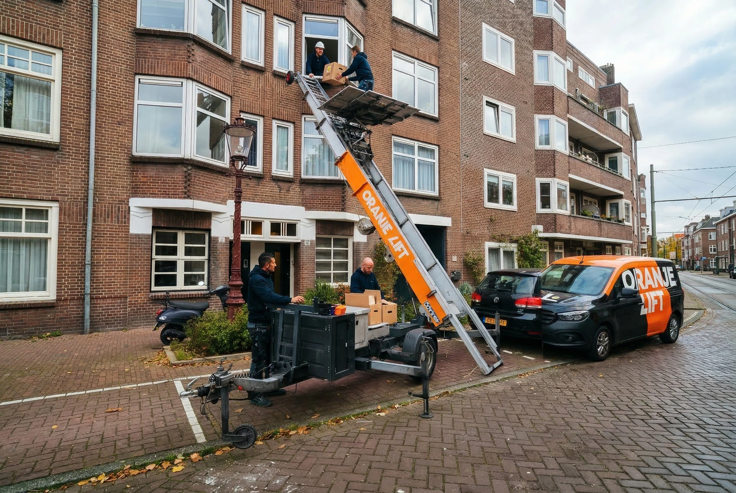 Verhuislift in actie bij woning in Rotterdam