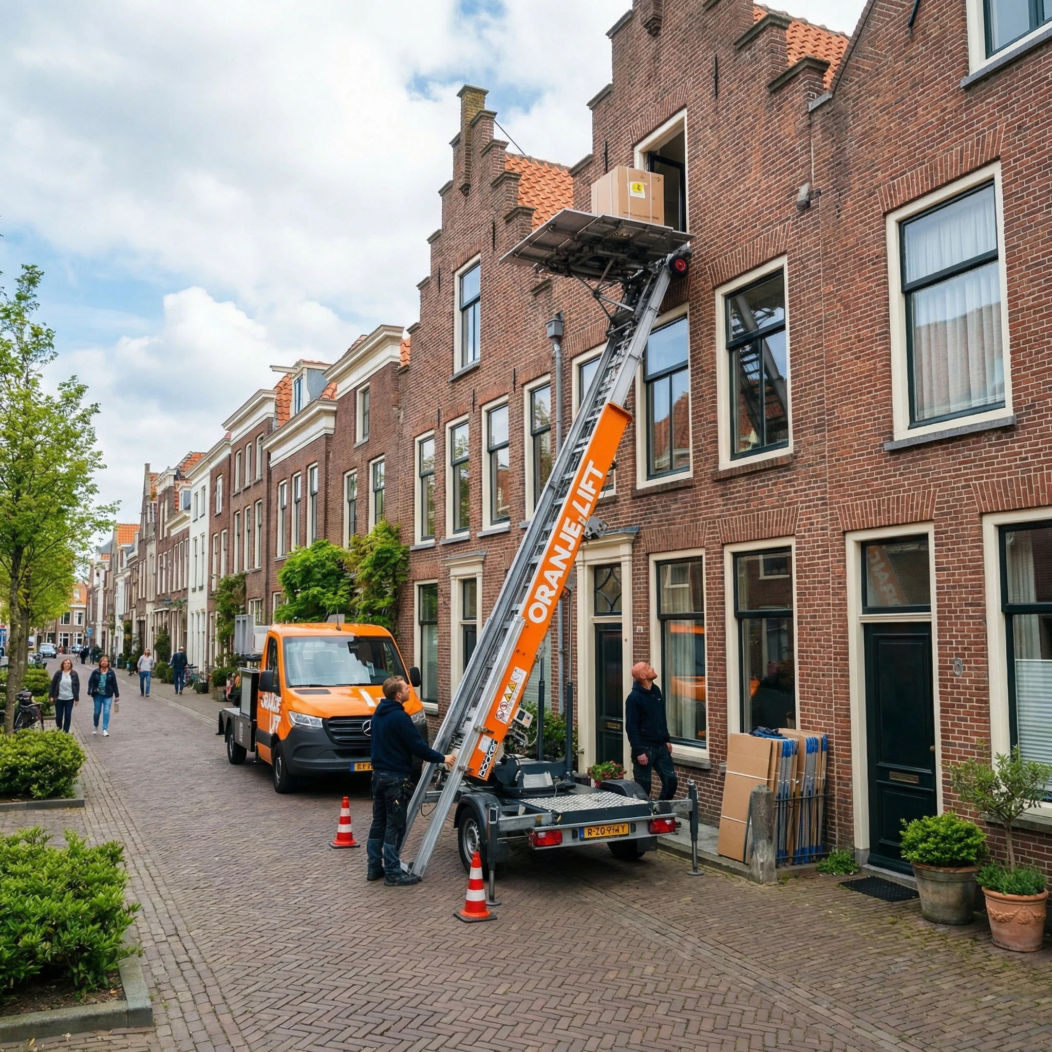 Aanhangerlift in gebruik bij woning in Rotterdam